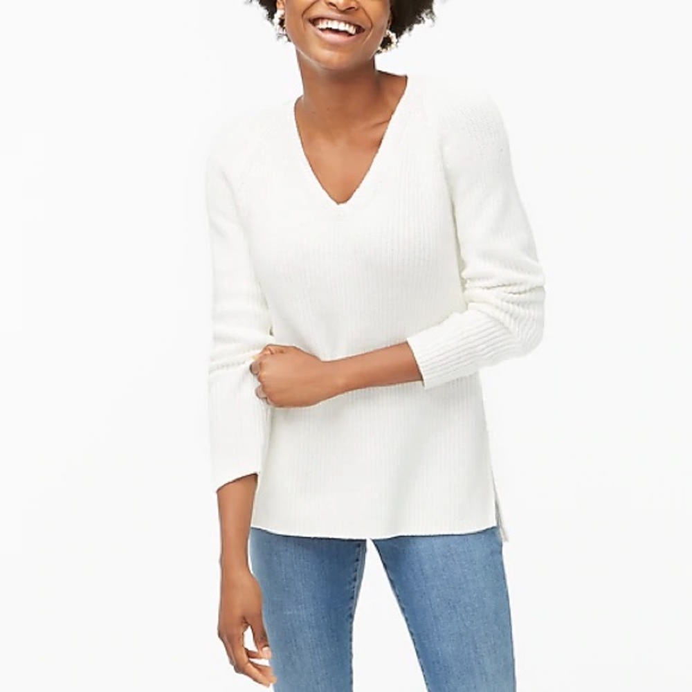 J Crew Ivory Cotton V-Neck Sweater 3x NTW